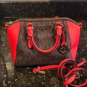 Red Color blocked MK logo purse